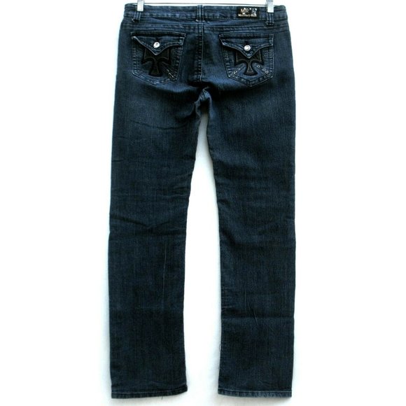 Miss Rudy Slim Straight Flap Pockets 33 x 31 Mid Rise Dark Wash Sz 13 (tag) - Picture 1 of 7